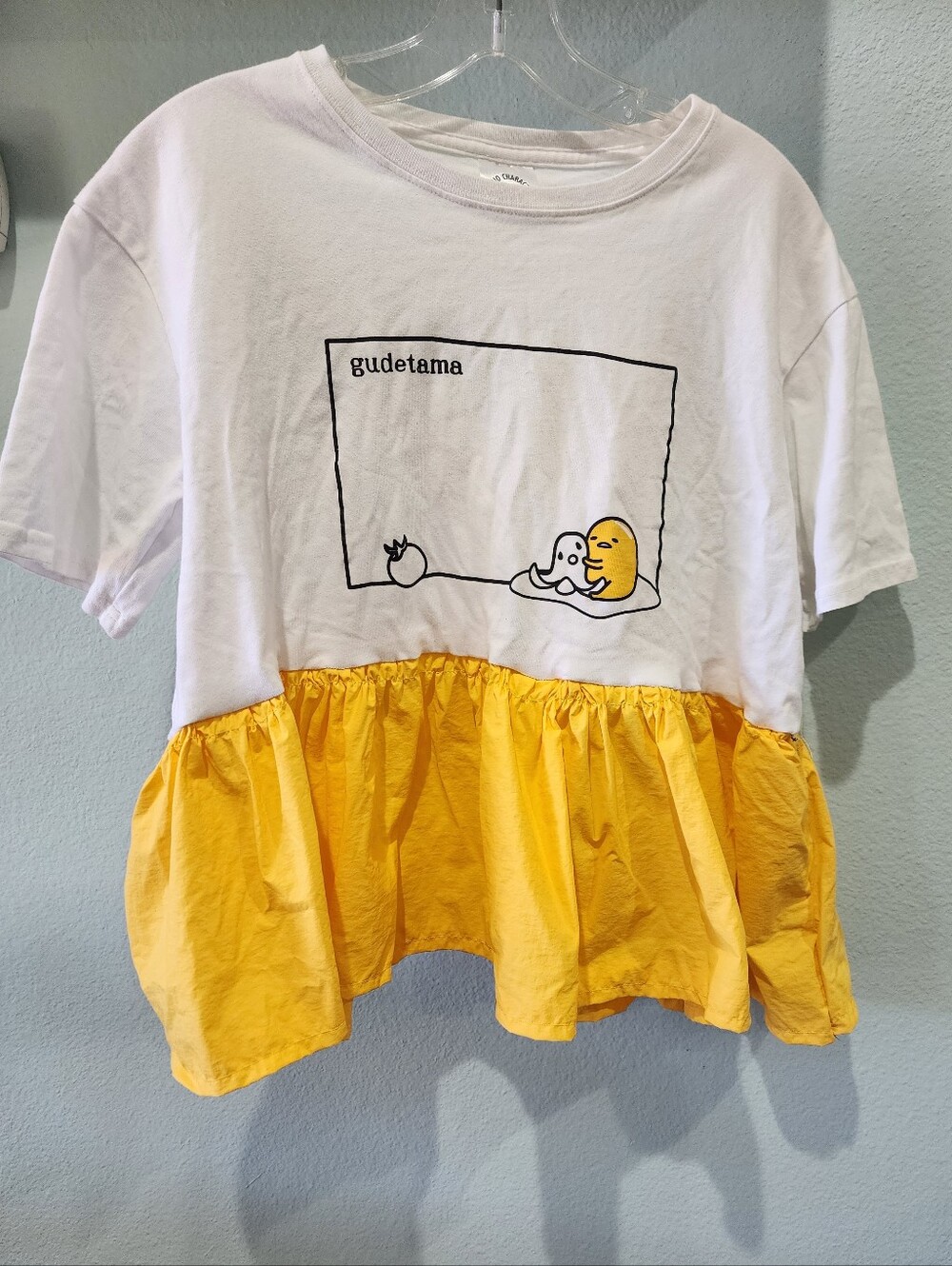 SANRIO | Gudetama White and Yellow Peplum Tee | Handmade Yolk-inspired Ruffle
